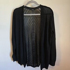 Apt 9 Womens Large L Open Front Mesh Fishnet Cardigan Sweater Black Sheer
